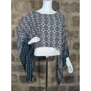 Minette Blouse Kimono Sleeve Cropped Boho Print Woman's Size Medium‎